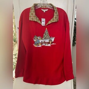 NWT Ladies Christmas nautical long sleeve collard pullover shirt-large